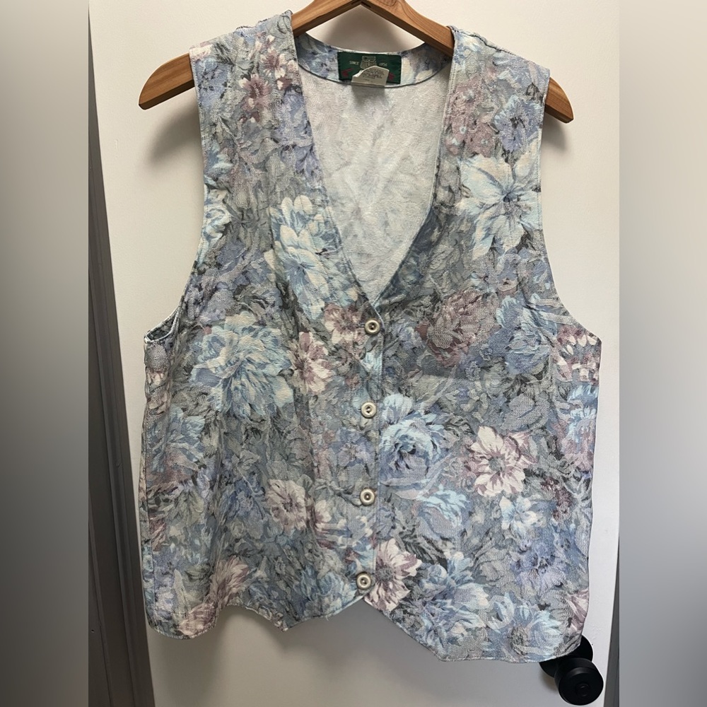 Denim floral vest - vintage 90s